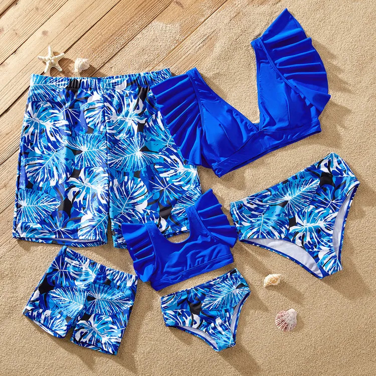 Family Matching Plant Print Ruffled Two-piece Swimsuit or Swim Trunks Shorts | PatPat