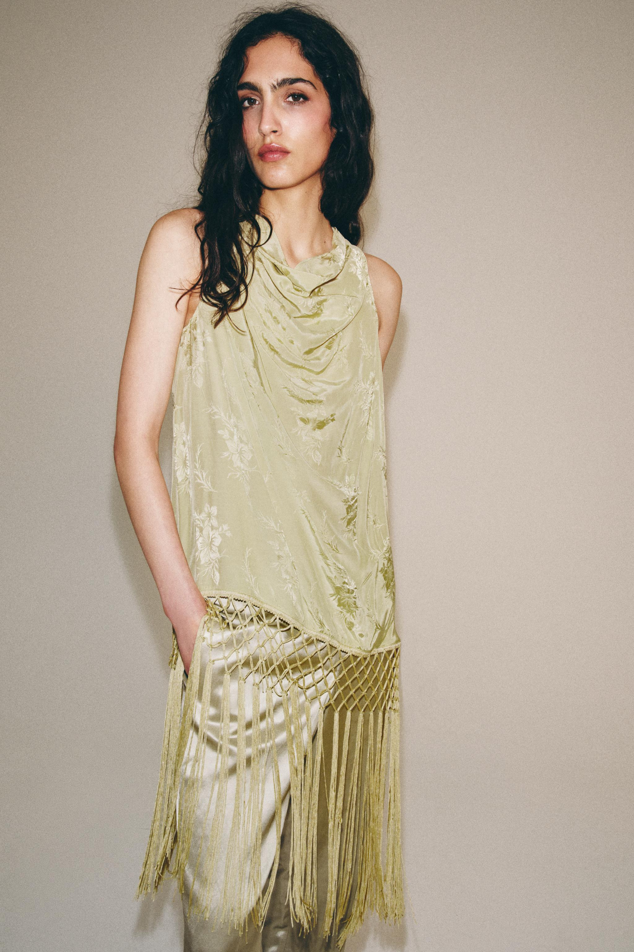 ZW COLLECTION FRINGED JACQUARD TOP | Zara US