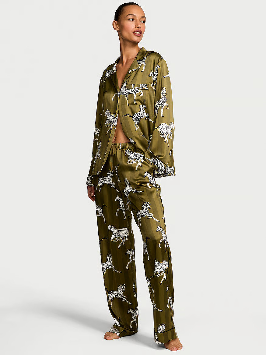 Buy Glazed Satin Long Pajama Set, Green Chamelon Dancing Zebras - Order Pajamas Sets online - Vic... | Victoria's Secret (US / CA )