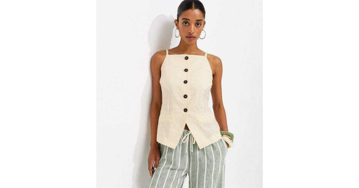 White Linen Rich Thin Strap Waistcoat | New Look | New Look (UK)