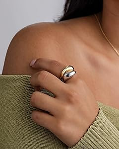 PAVOI 14K Gold Plated Mixed Metal Chunky Two Tone Wavy Dome Rings Pack for Women | Statement Ring... | Amazon (US)