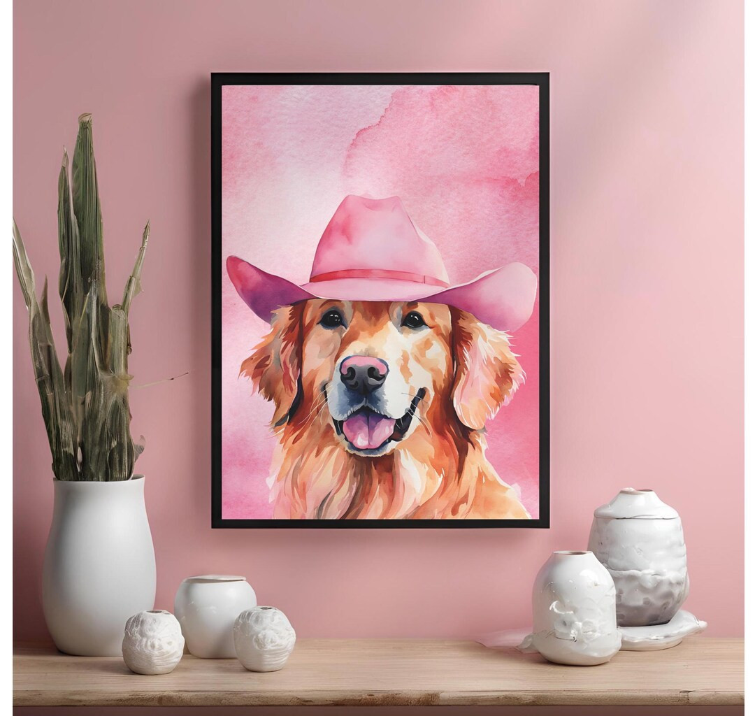 Cowboy Golden Retriever Print: Preppy Western Dog Art (digital Download - Etsy | Etsy (US)