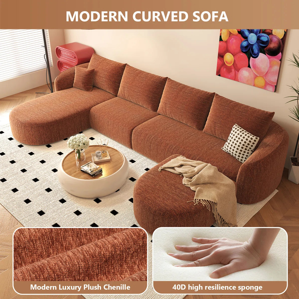 138.6" U Shaped Modern Modular Sectional Curved  Sofa with Ottoman, Minimalist Style Comfy Cloud ... | Wayfair North America