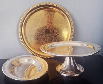 WM Rogers Silver Plate Cake Stand, Silver Plate Bread Tray, 13" Gold Tone Tray | eBay US