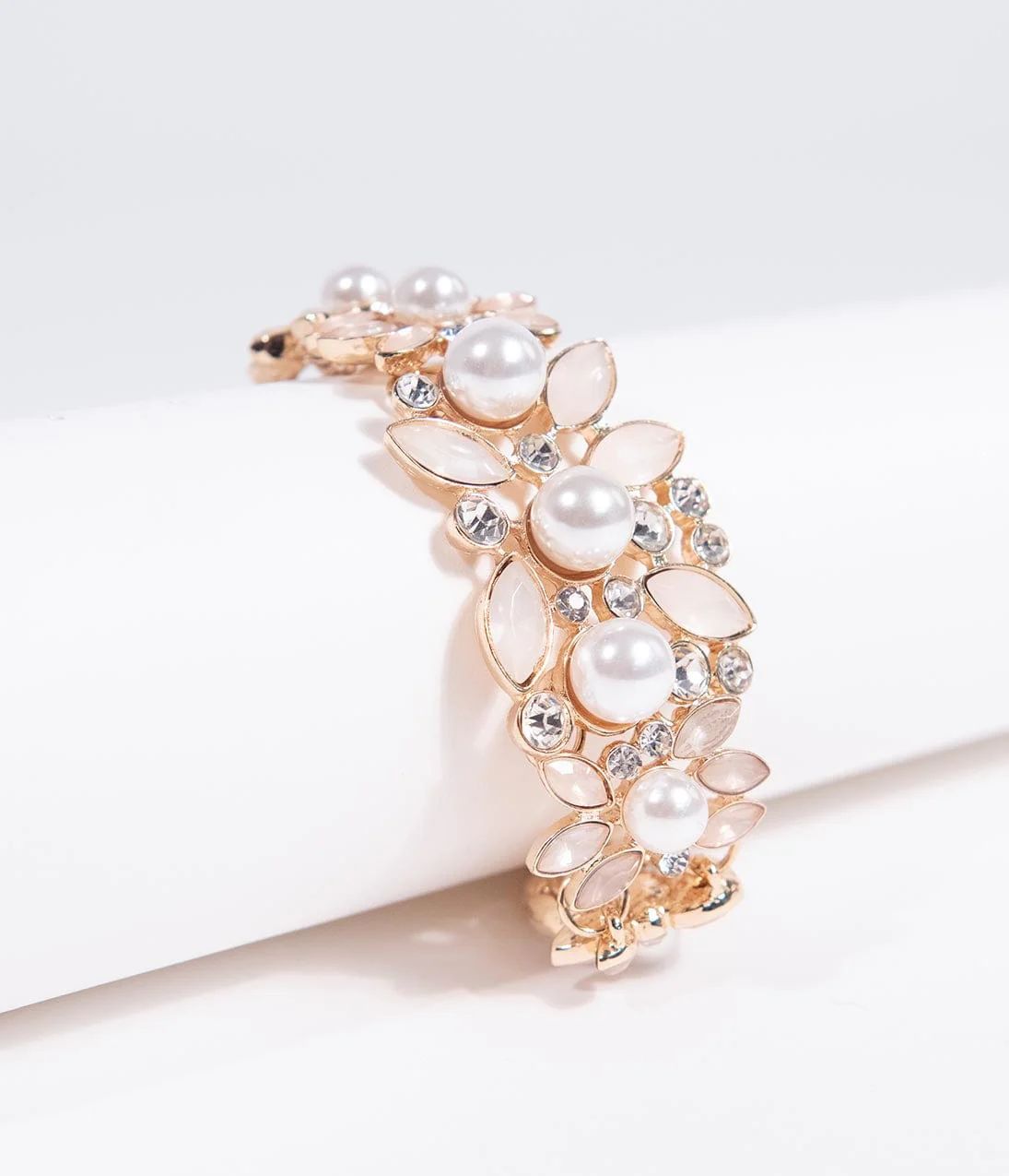 Pink Crystal & Ivory Pearl Bracelet | UniqueVintage
