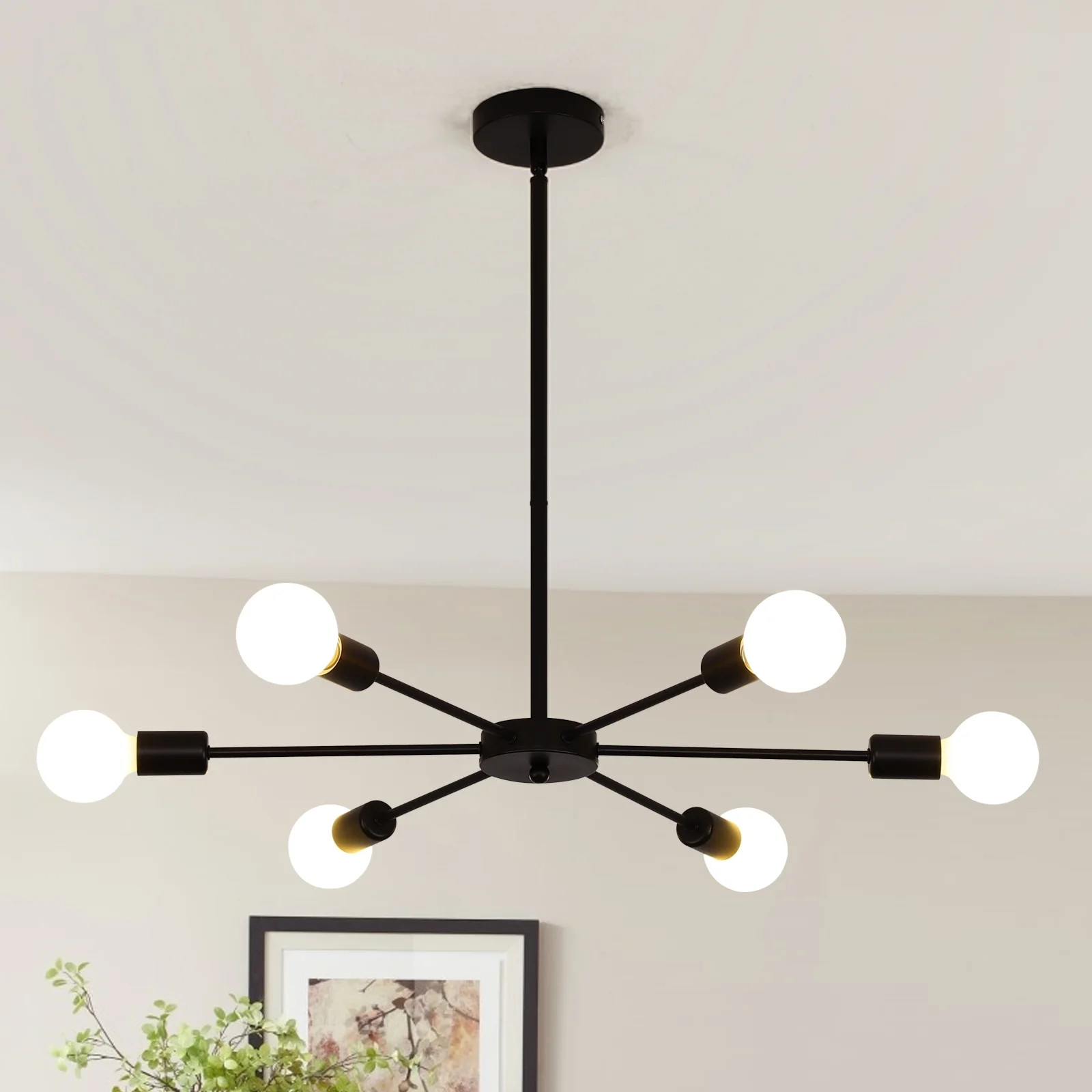 GaneedGaneed Sputnik 6 Light Chandelier Black Mid Century Ceiling Light Fixture Modern Pendant Li... | Walmart (US)