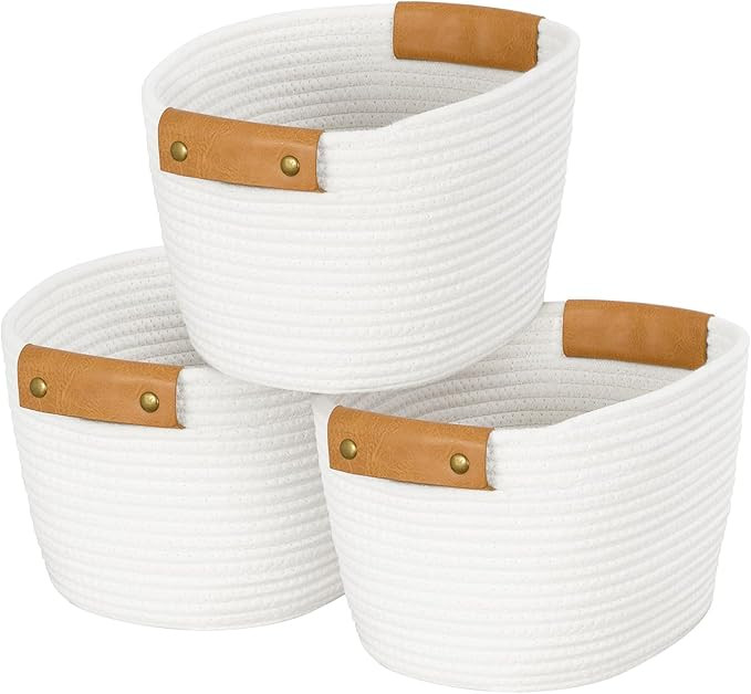 OOOK Storage Basket Set, 3 Pack Baskets for Shelves, White Storage Baskets for Organizing Toys, 1... | Amazon (US)