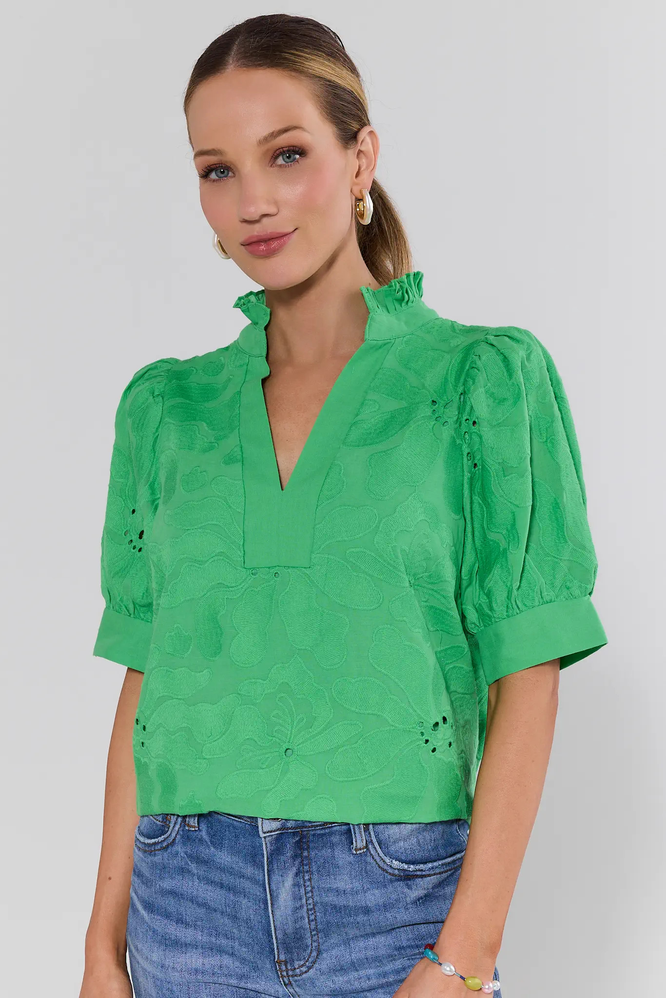 Elsa Green Eyelet Top | Avara
