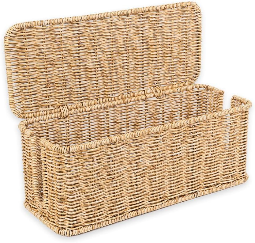 Cable Management Box, Handmade Rattan Cable Organizer with 2 Open Slots, Cord Hider for Power Str... | Amazon (US)
