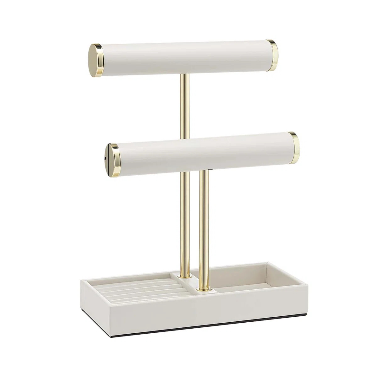 2 Tier Jewelry Organizer Tray Leather Stand For Bracelets, Necklaces, Watches, White | Wayfair North America
