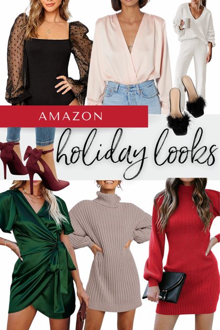 Holiday style picks from Amazon, knit sets and turtleneck dresses, Christmas party looks, Christmas picture outfits 