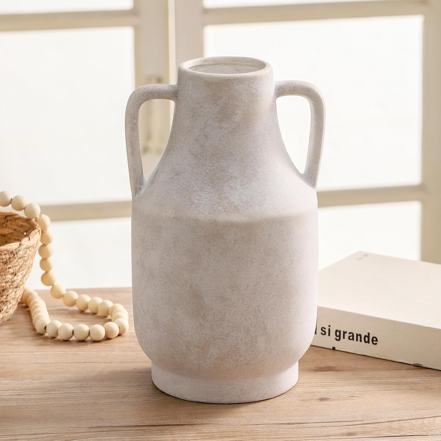 Mitt&Ditt Ceramic Flower Vase with Handles, 11 inch Tall Off-White Vase, Large Decorative Terraco... | Amazon (US)