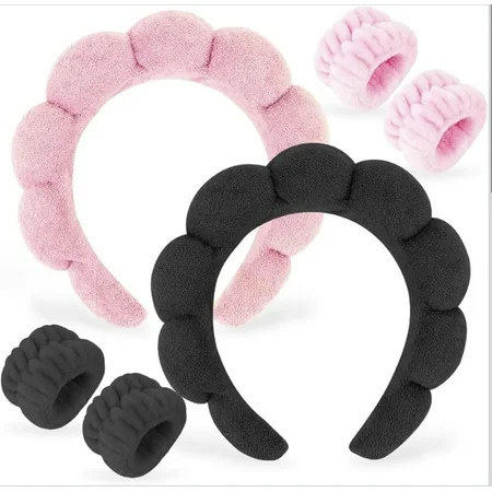 ROHAJSHOP Spa Headbands for Washing Face - 2 Pack Skincare Headbands and Wristband Set for Women Girls - Puffy Makeup Headbands for Face Washing, headbands women | Walmart (US)