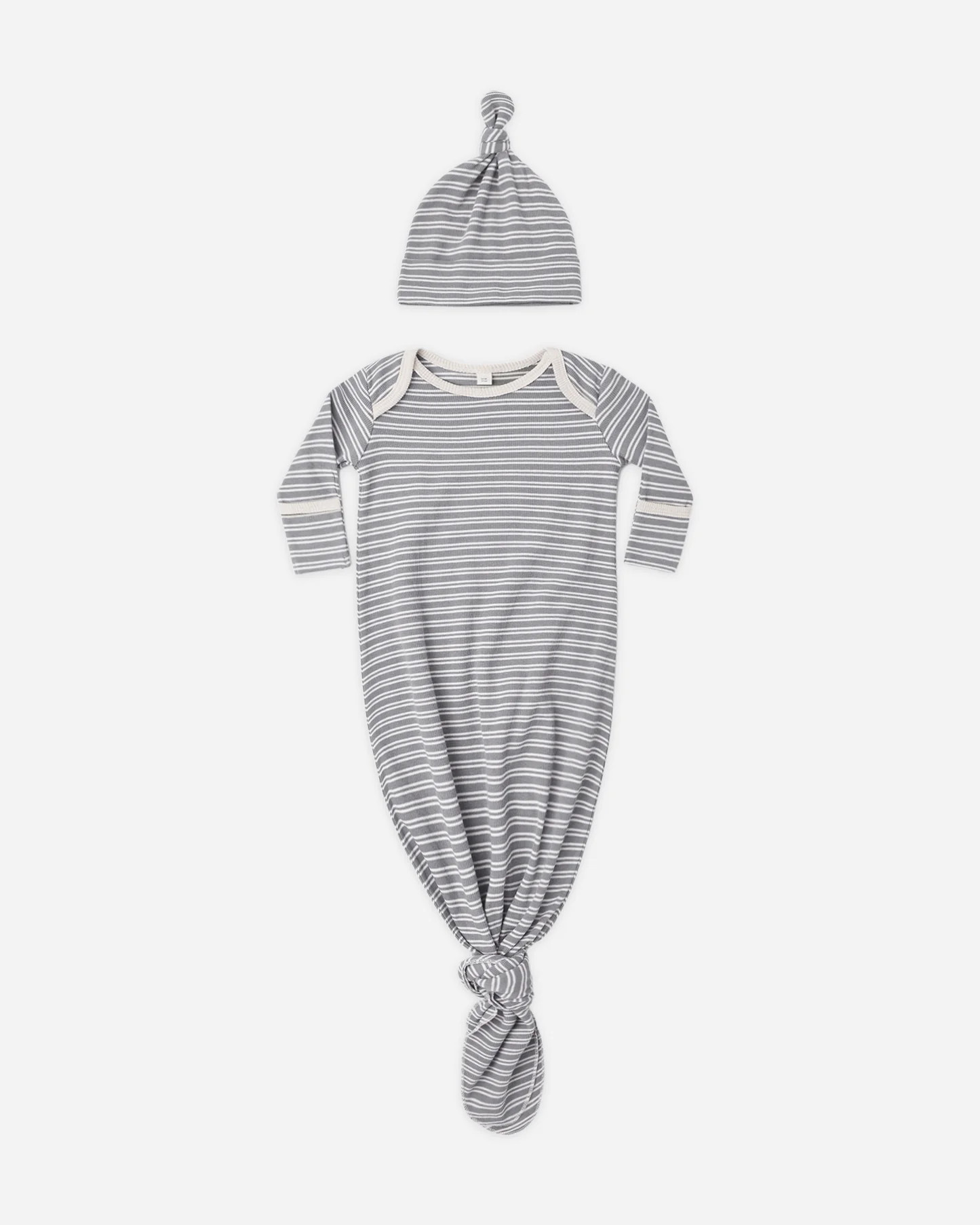 Knotted Baby Gown + Hat Set Slate Microstripe | Rylee + Cru