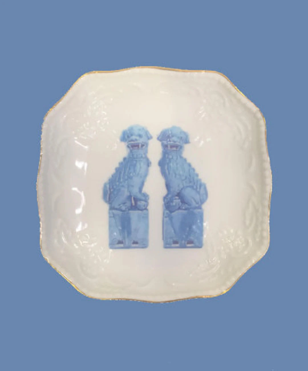 Chinoiserie Foo Dogs Bon Bon Plate Blue - Etsy | Etsy (US)