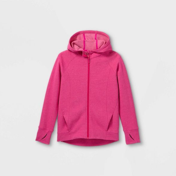 Girls' Fleece Full Zip Hooded Sweatshirt - All in Motion™ Fuchsia | Target
