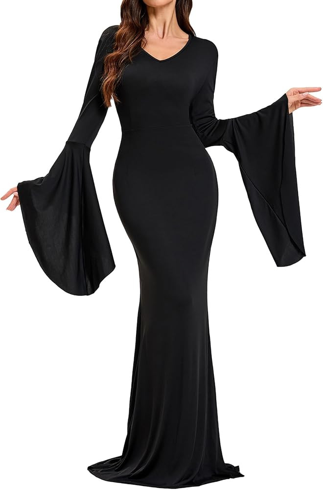 LVCBL Gothic Dress for Women Halloween Floor Length Dress Bodycon Black Vampire Custome | Amazon (US)