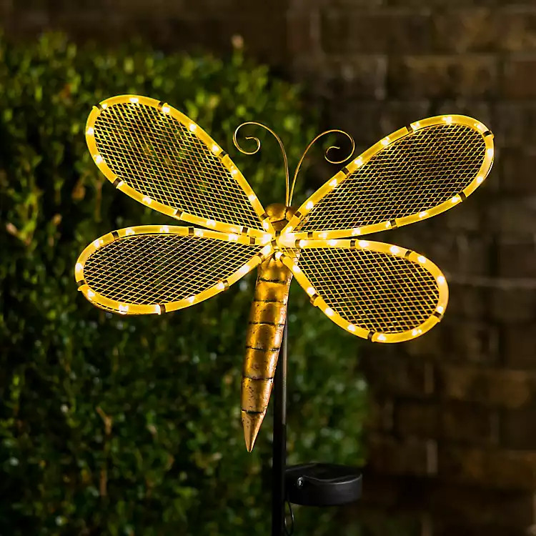 Gold Metal Dragonfly Solar Stake | Kirklands