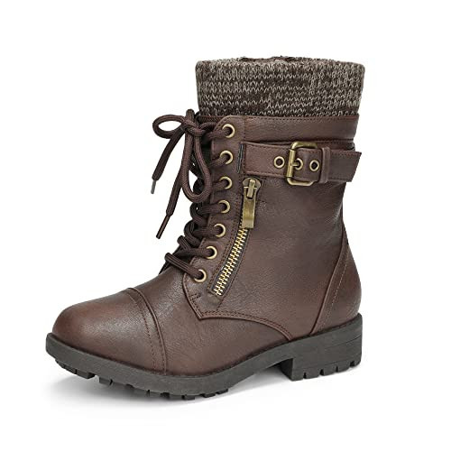 DREAM PAIRS Girl's Combat Lace up Mid Calf Boots,Brown,1 Little Kid | Amazon (US)