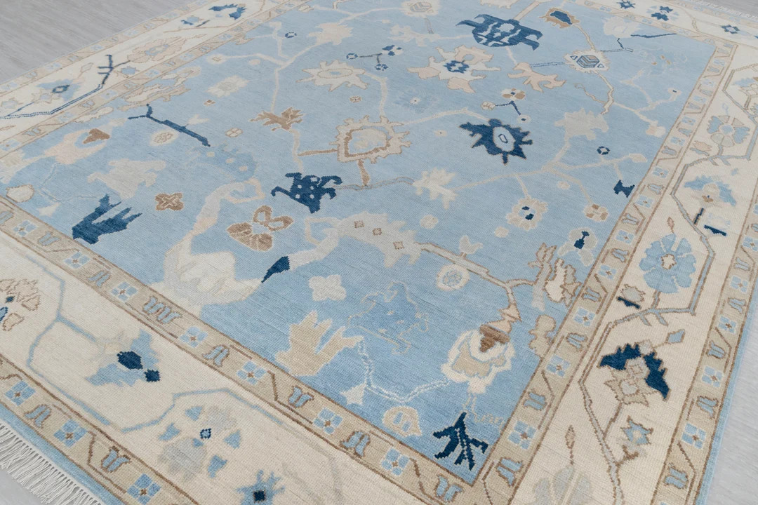 Blue Cream High Quality Hand Knotted Modern Oushak Rug Premium Wool Hand Knotted Turkish Inspired... | Etsy (US)