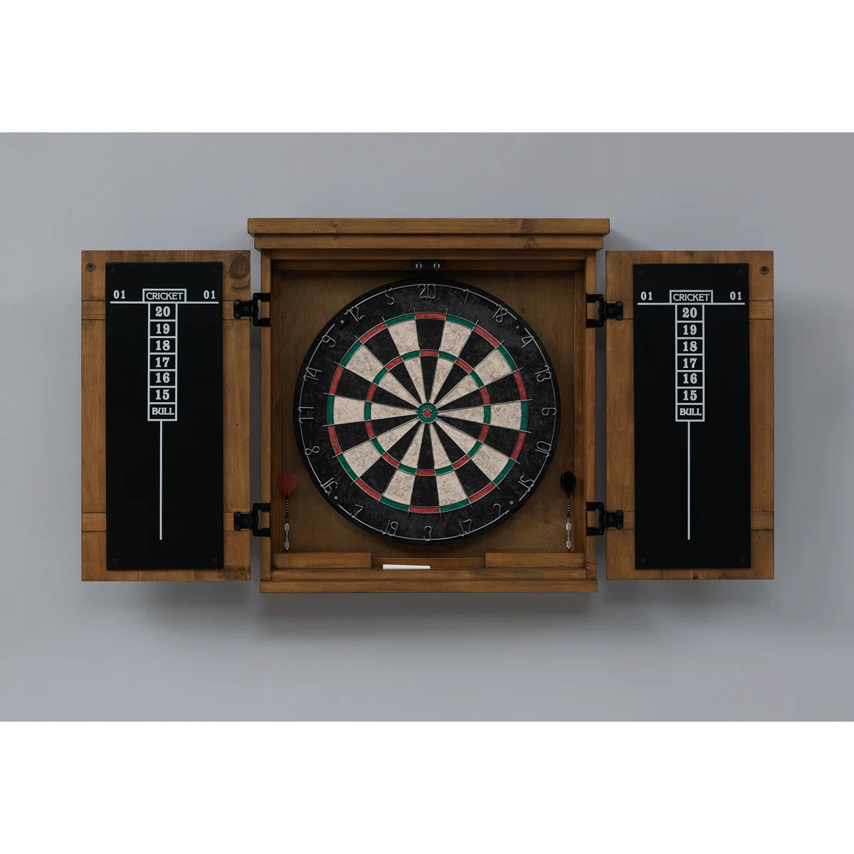 American Heritage Gateway Bristle Dartboard Cabinet Set - Solid Pine Wood with Metal Straps, Scor... | Wayfair North America