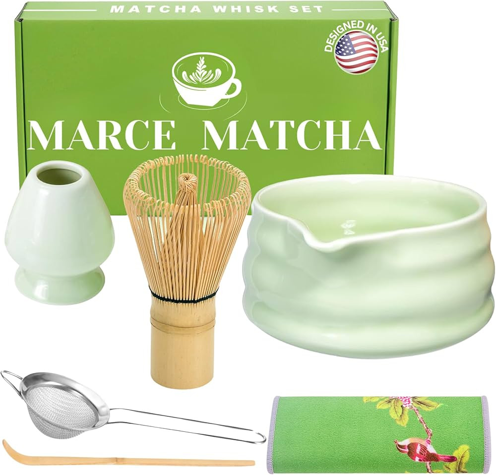 Marce Matcha Whisk Set- Matcha Bowl with Spout, Matcha Whisk, Matcha Sifter, Matcha Whisk Holder,... | Amazon (US)