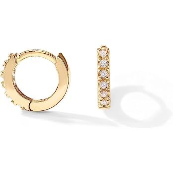 PAVOI 14K Gold Plated Sterling Silver Post Cubic Zirconia Mini Huggie Earrings for Women | Tiny C... | Amazon (US)