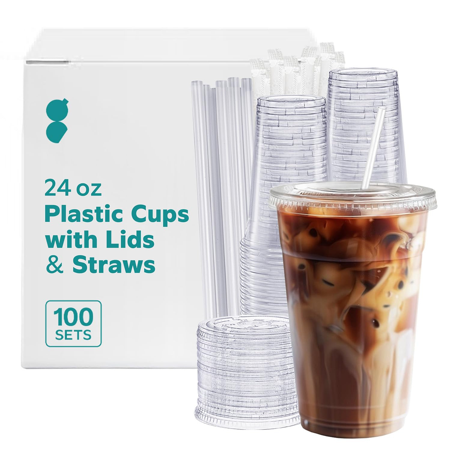 GUSTO 24 oz Clear Plastic Cups with Lids and Straws [100 Count] Disposable Iced Coffee Cups for C... | Amazon (US)