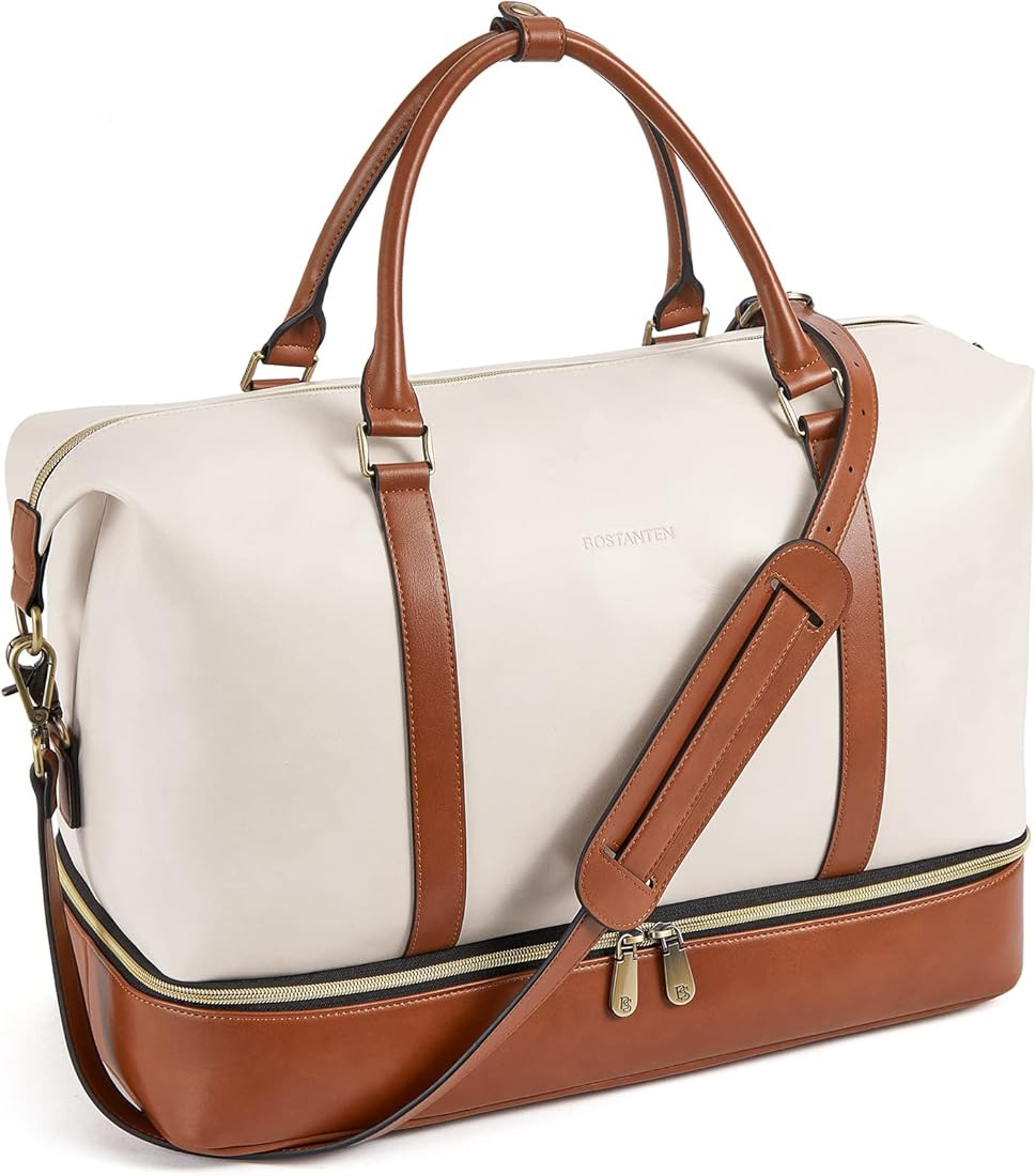 BOSTANTEN Weekender Bags for Women Leather Travel Duffle Bag Carry On Overnight Duffel with Shoe ... | Amazon (US)