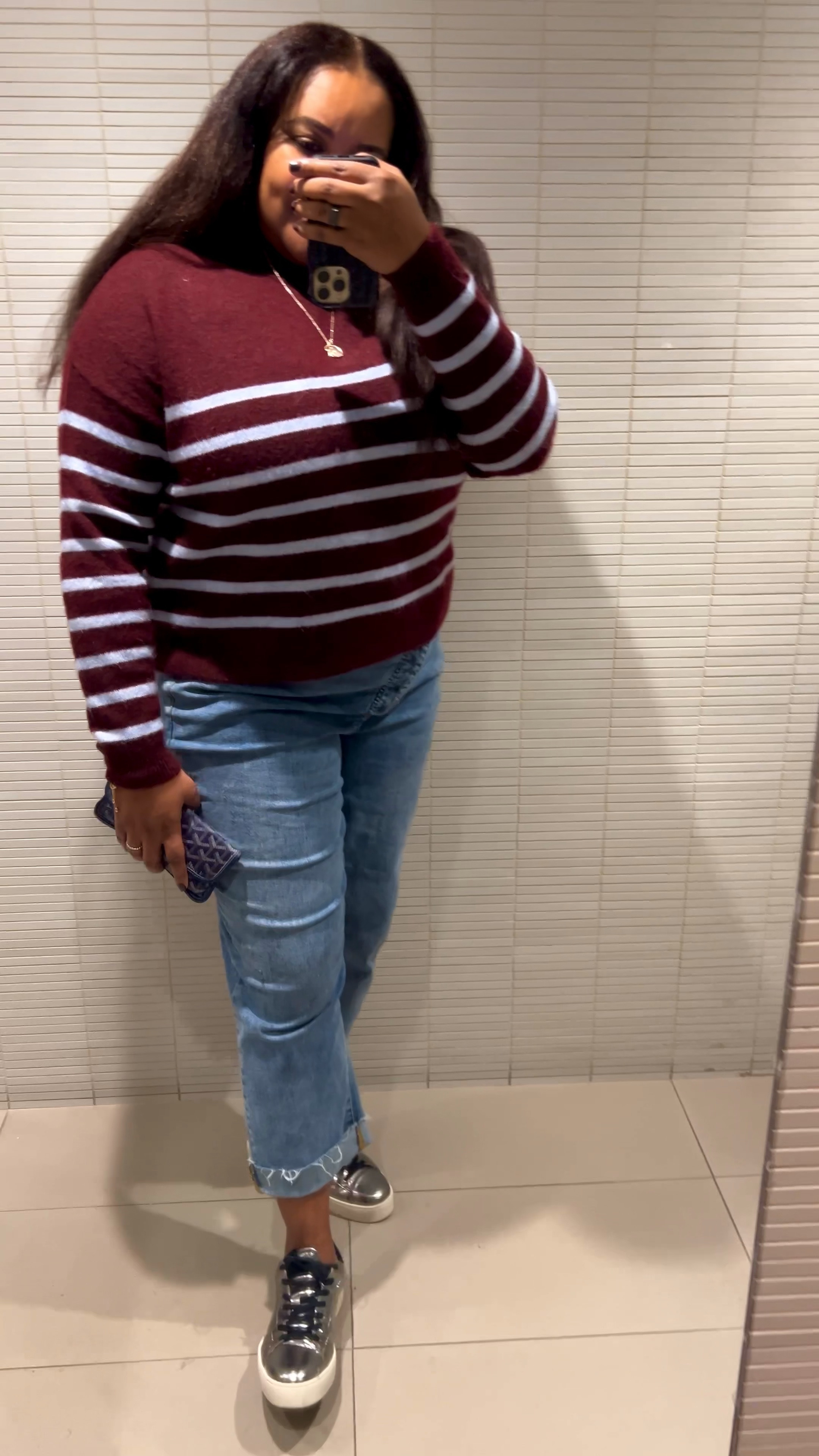 My favorite sweater this season. I love a stripe and I love burgundy. Win/Win. Wearing size XL, jeans size 16. #ltkover40 #ltkmidsize #ltkstyletip 

#LTKMidsize #LTKVideo #LTKSeasonal