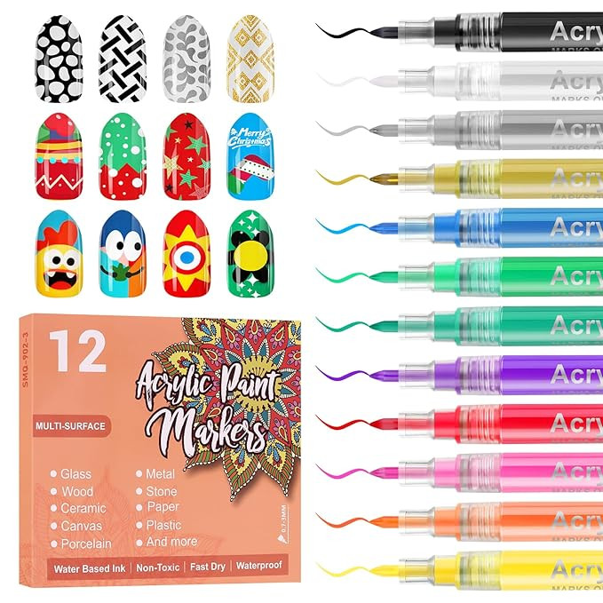 12 Color 3D Nail Art Pens Set, Kalolary 0.7MM Nail Polish Pens Nail Point Graffiti Dotting Pen Qu... | Amazon (US)