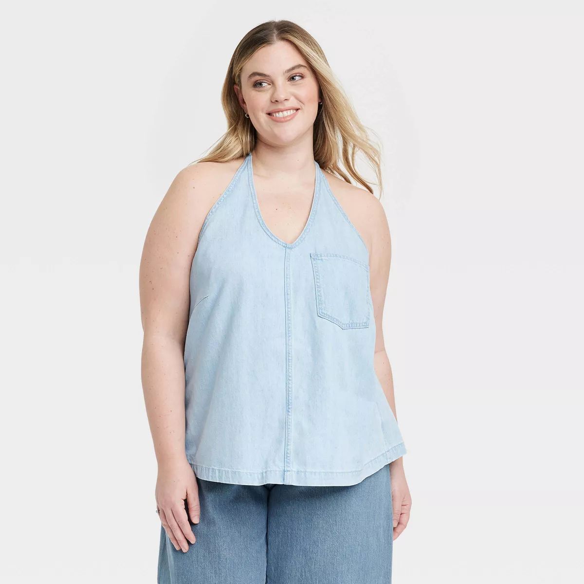 Women's Halter Back-Tie Denim Shirt - Universal Thread™ Blue | Target