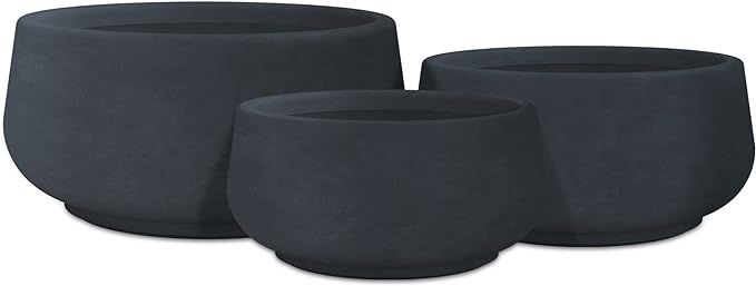 Kante 21.6",16.9",and 12.5" Dia Round Charcoal Elegant Planters (Set of 3), Outdoor Indoor Garden... | Amazon (US)