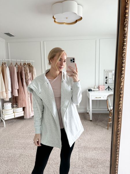 Athleisure look I’m loving. I love this cozy wrap jacket from Nordstrom paired over a long sleeve tee and my favorite Zella leggings. For is tts  

#LTKstyletip #LTKSeasonal #LTKfindsunder100