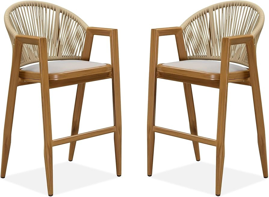 PURPLE LEAF Outdoor Barstools Set of 2 Wicker Bar Stools Woven Bar Height Stool Bar Chairs Alumin... | Amazon (US)