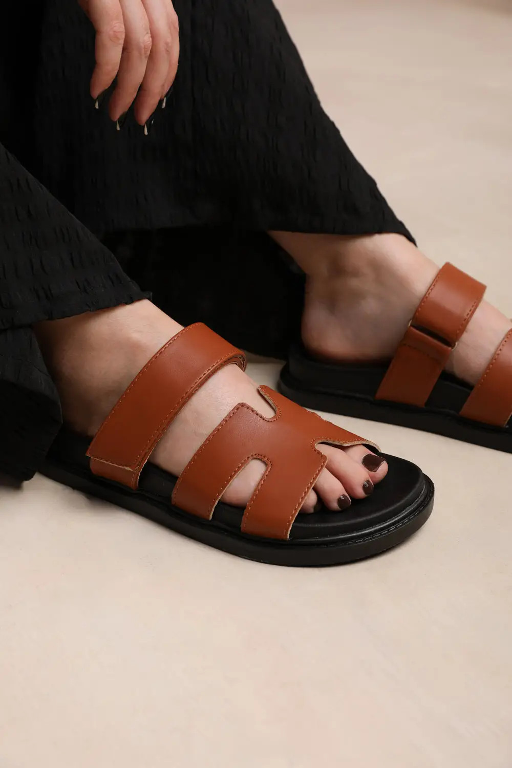 Tan Where's That From 'Yvetta' Cut Out Velcro Strap Footbed Sandals | Boohoo | Boohoo.com (UK & IE)