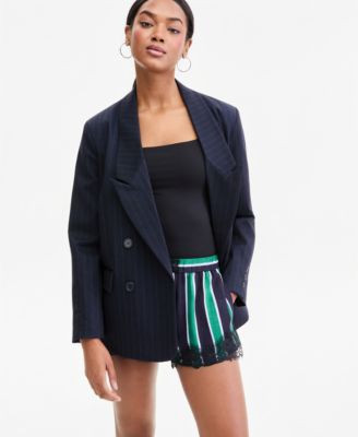 Bar Iii Women's Pinstripe Double-Breasted Blazer, Macy's Exclusive - Navy Pinstripe | Macy's
