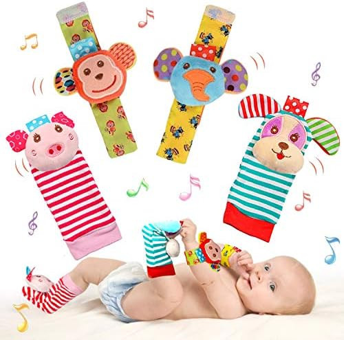 SSK Soft Baby Wrist Rattle Foot Finder Socks Set,Cotton and Plush Stuffed Infant Toys,Birthday Ho... | Amazon (US)