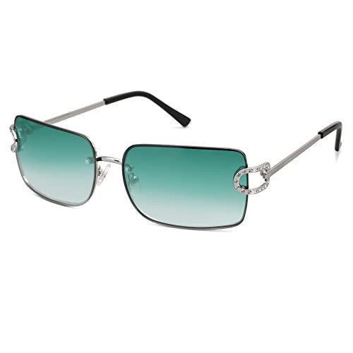 SOJOS Vintage Rectangle Sunglasses for Women,Trendy Rimless 90s UV400 Womens Y2K Shades SJ1178 Siliver Green Grading Lens | Amazon (US)