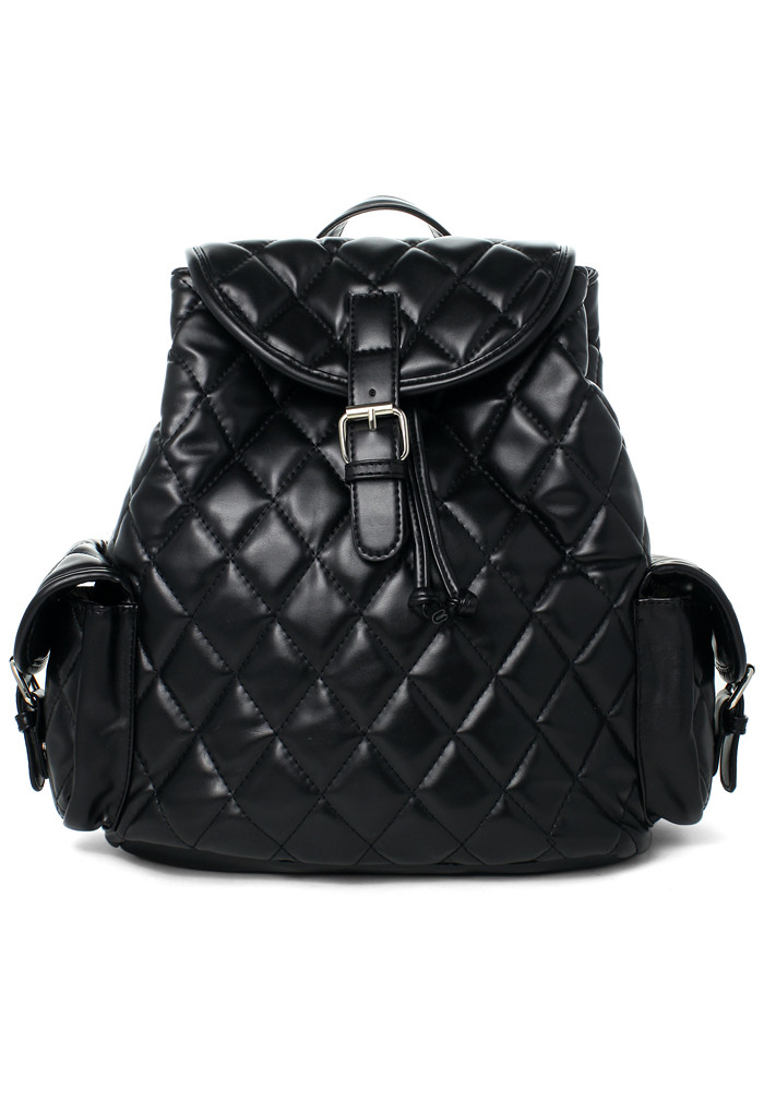 Black Quilt Backpack Bag With Punchout Detail | Chicwish