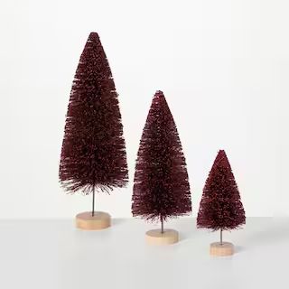 SULLIVANS 12 in. H, 9.25 in. and 6.25 in. Red Bottlebrush Tree (Set of 3) | The Home Depot