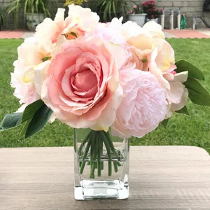 Faux Peonies/Roses/Hydrangeas Floral Arrangement in Vase | Wayfair North America