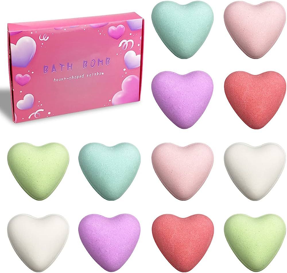 Jofan 12 Pack Valentines Day Heart Bubble Bath Bombs for Her Women Kids Valentines Day Gifts | Amazon (US)