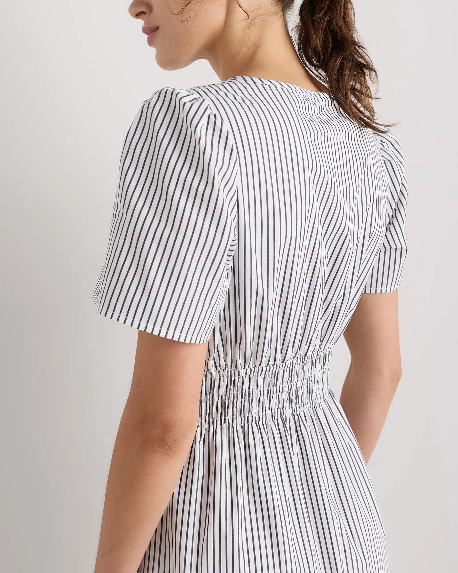 100% Organic Cotton Tiered Maxi Dress in Steel Grey Soho Stripe | Quince