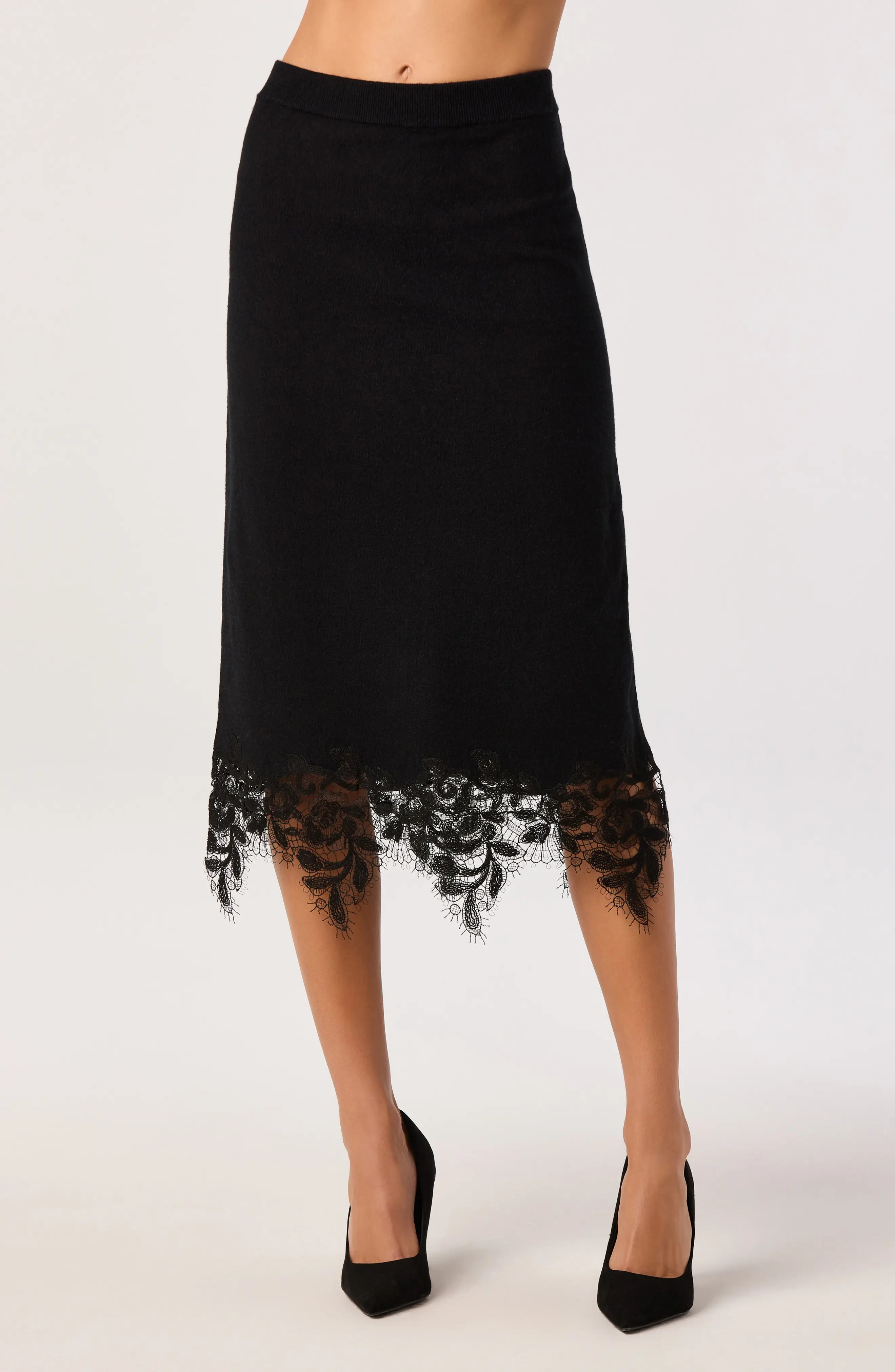 ASTR the Label Nadine Lace Hem Midi Skirt (Women) | Nordstrom | Nordstrom