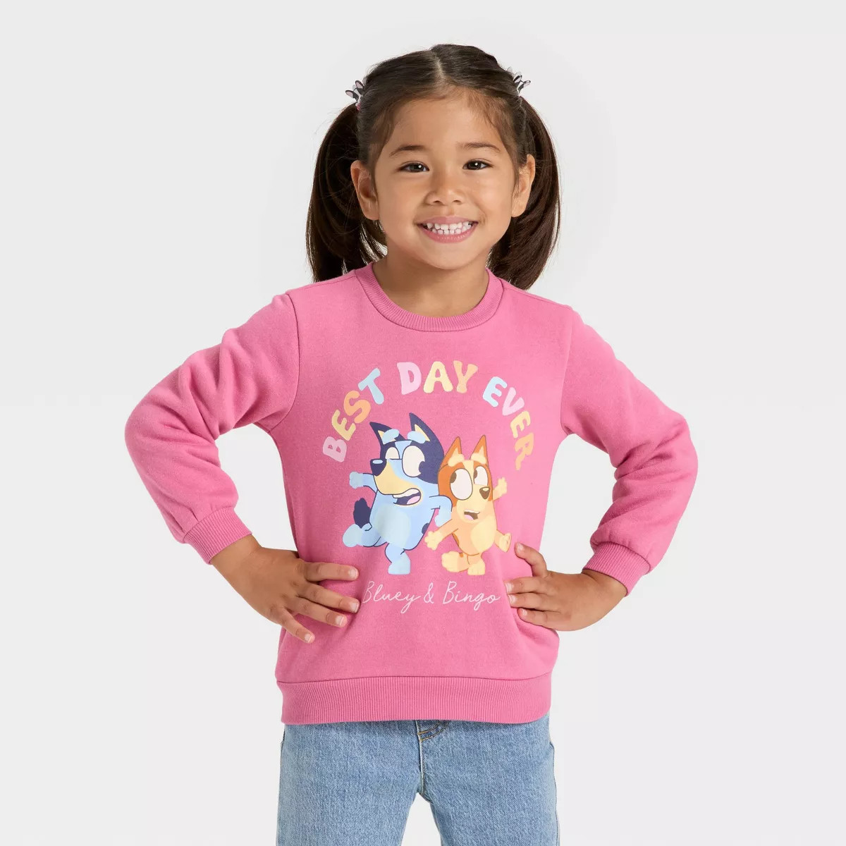 Toddler Girls' Bluey Bingo "Best Day Ever" Fleece Sweatshirt - Pink 12M | Target