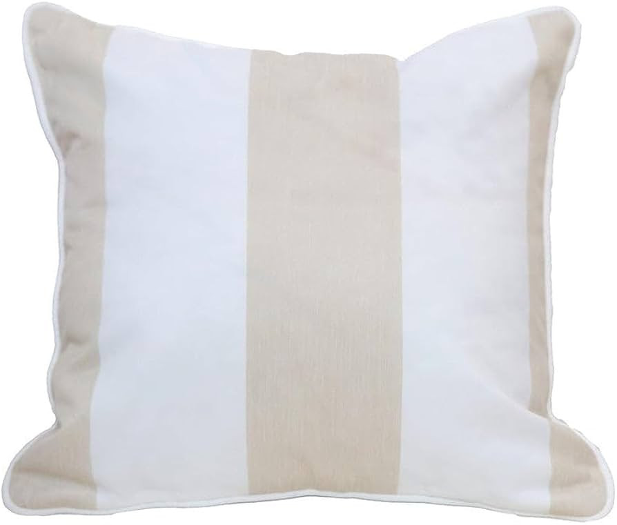 East Green 18 x 18 Waterproof Outdoor Pillow with Insert, Flax Tan Stripe - Premium Olefin Outdoo... | Amazon (US)