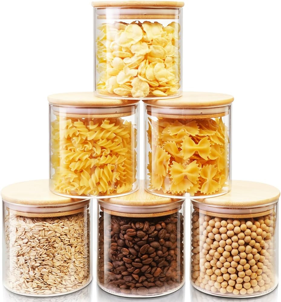 Glass Jars with Bamboo Lids 27 FL OZ [Set of 6], Glass Canisters with Airtight Lids, Glass Food S... | Amazon (US)