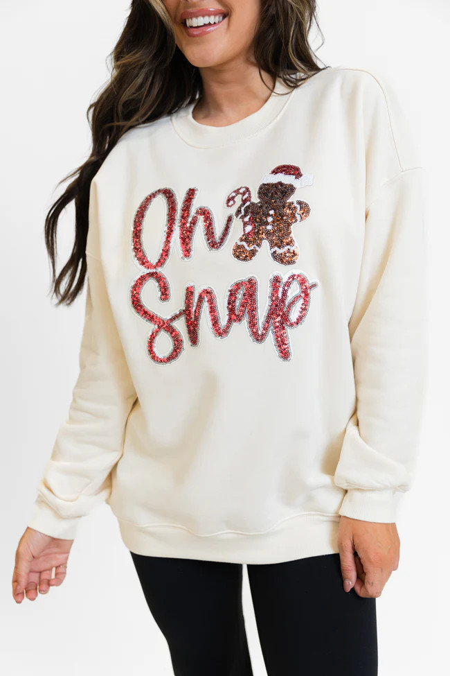 Oh Snap Chenille Patch Cream Oversized Graphic Sweatshirt | Pink Lily