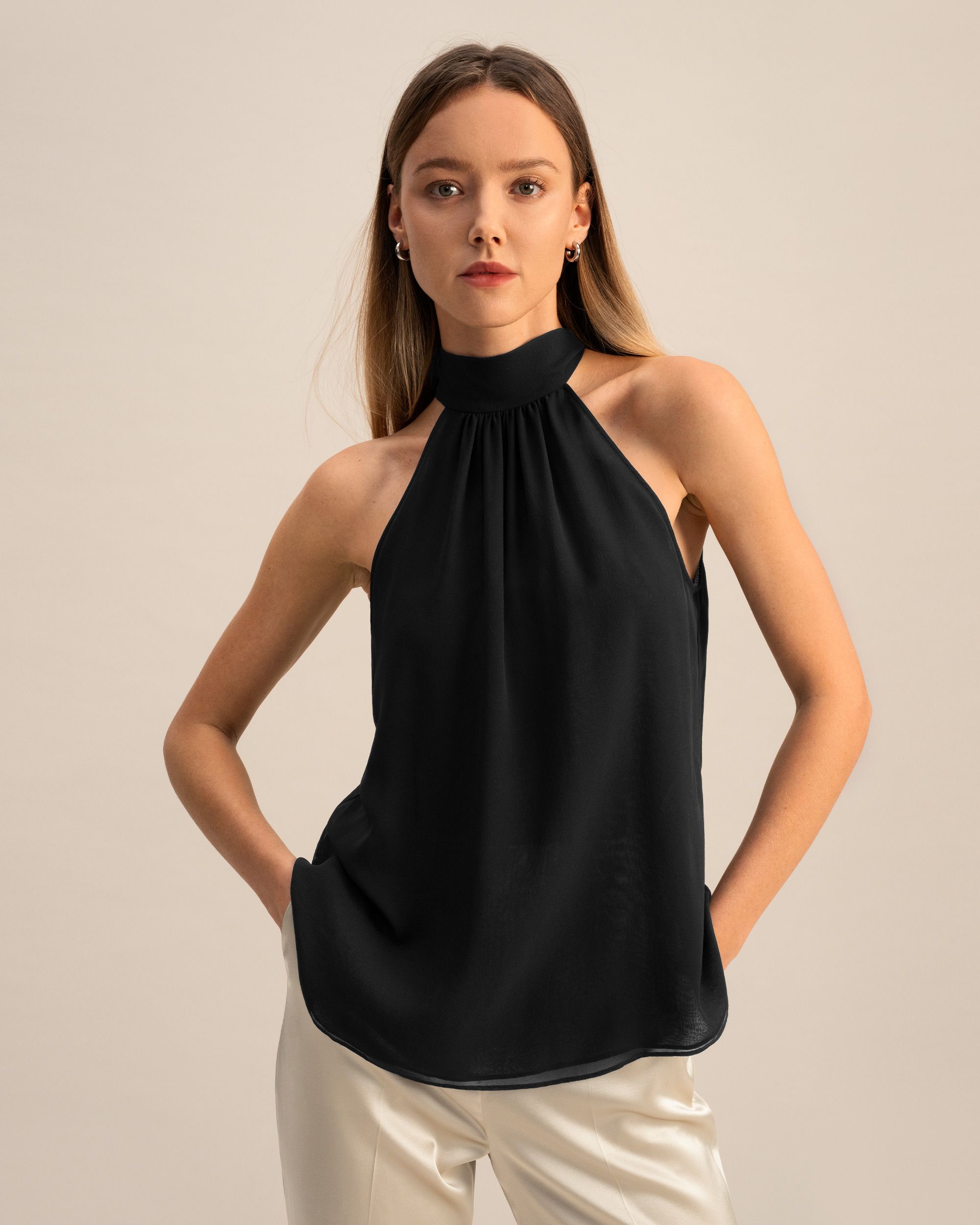 Silk Georgette Halter Neck Top | LilySilk